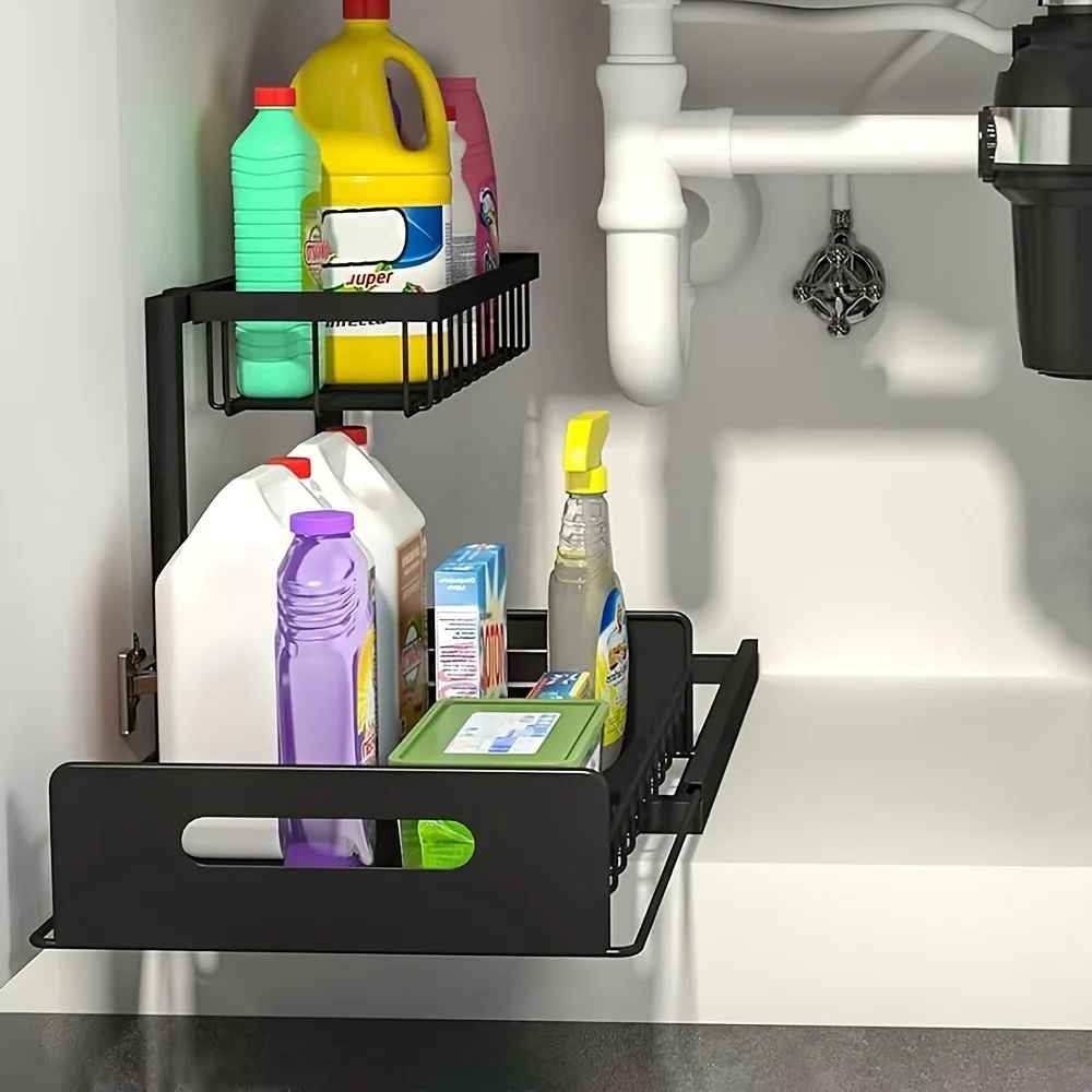vue rapprocher rangement sous evier coulissant noir