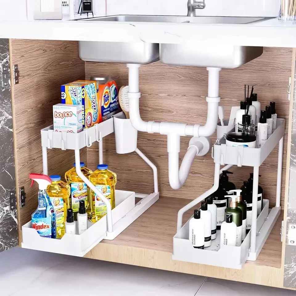 deux rangement sous evier blanc