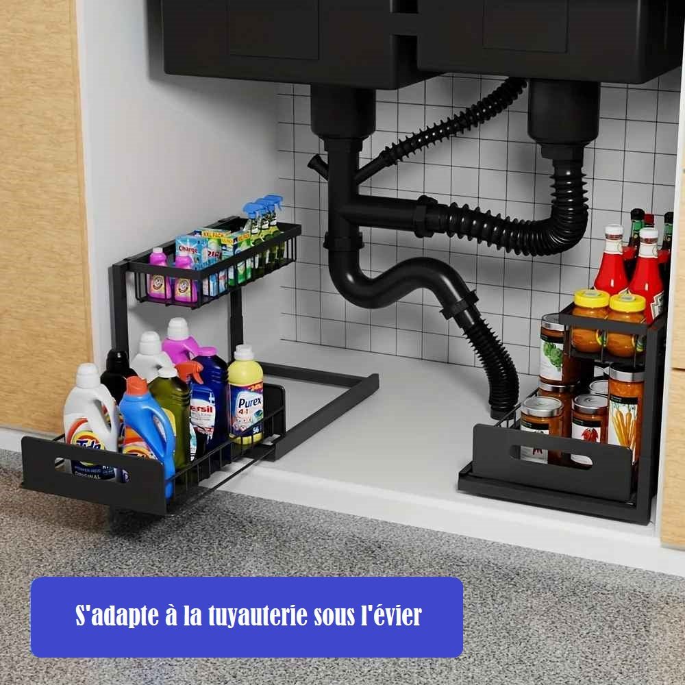 deux rangement sous evier coulissant noir vue rapprochee