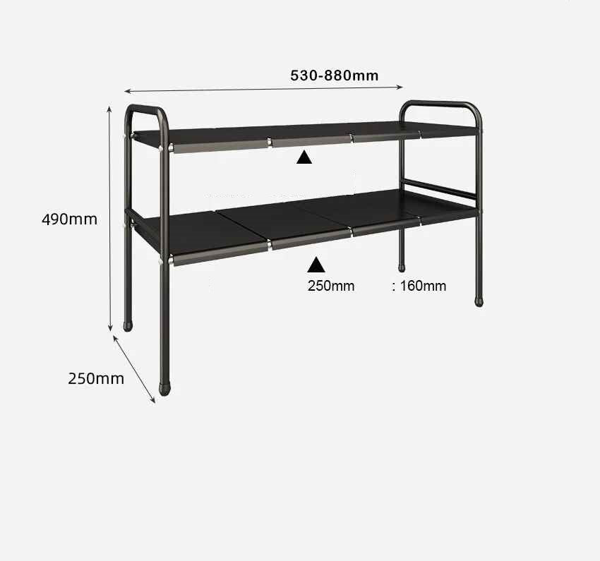 dimensions rangement sous evier extensible noir deux etages