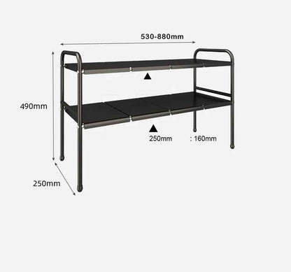 dimensions rangement sous evier extensible noir deux etages