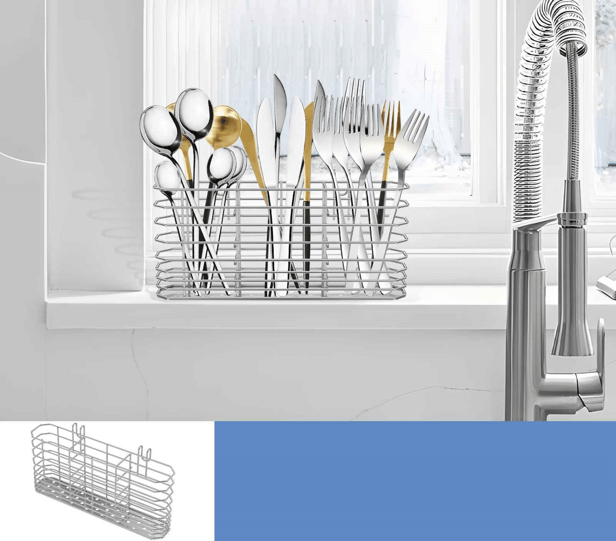 range couvert argent mur blanc