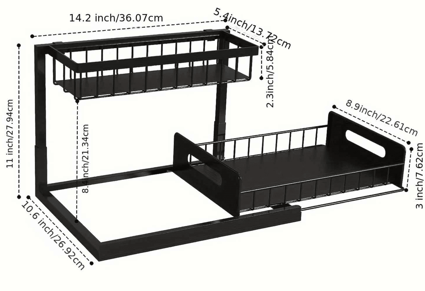 range sous evier noir mesures
