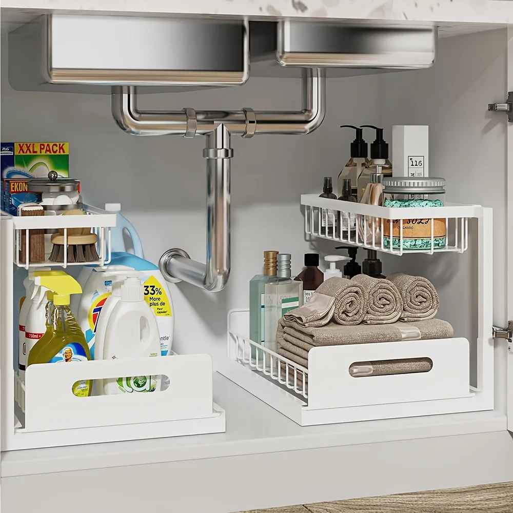 rangement sous evier coulissant blanc tuyauterie metal armoir blanche