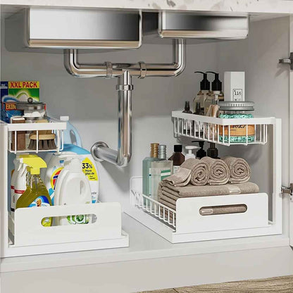 rangement sous evier coulissant blanc tuyauterie metal armoir blanche