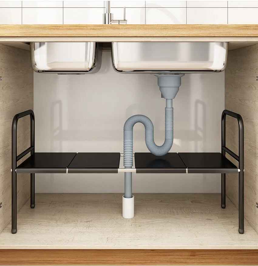 rangement sous evier noir extensible tuyau