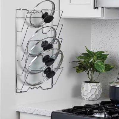 Rangement vertical pour couvercles de cuisine