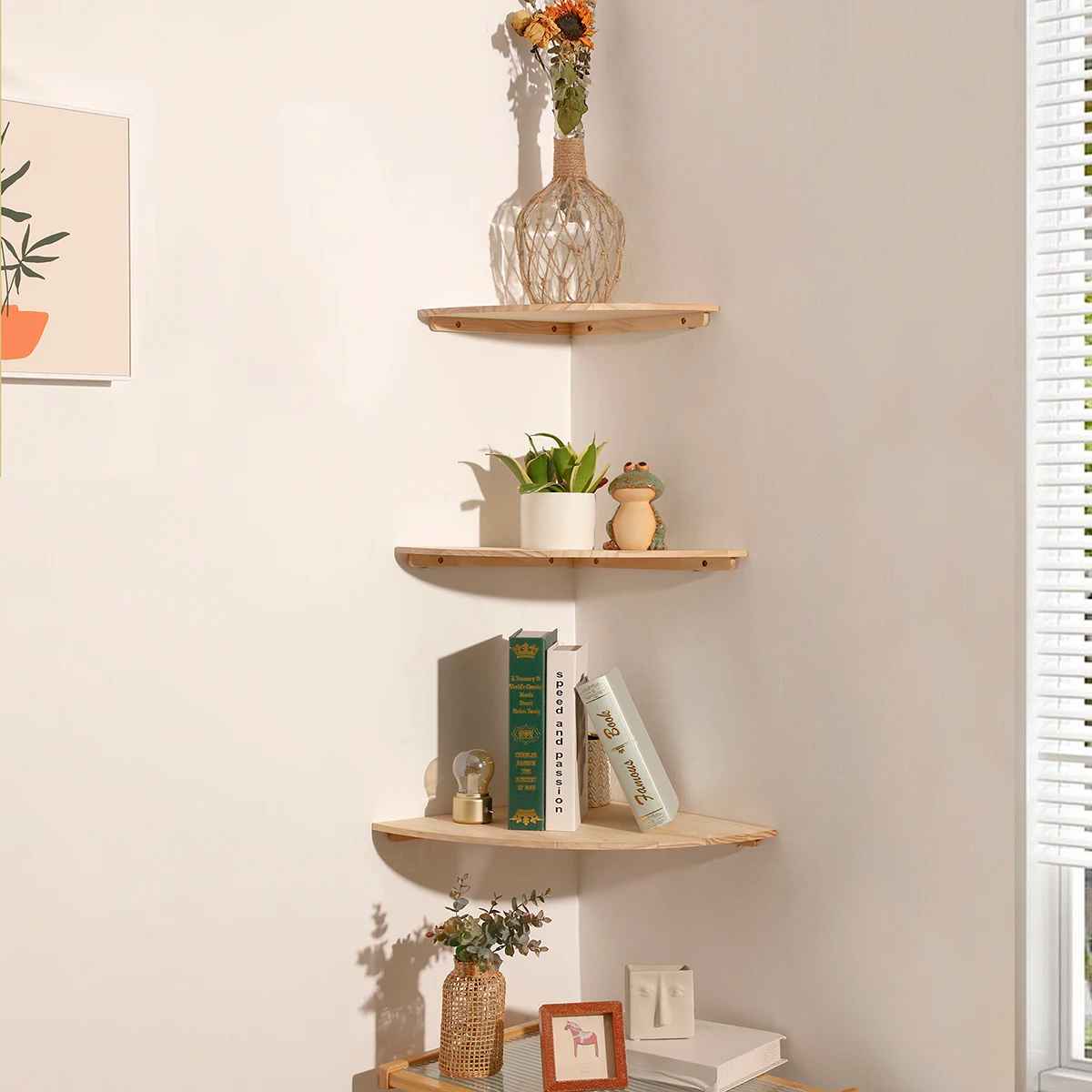 trois grandeur etagere murale coin pleine