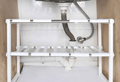 vue meuble sous evier tuyauterie