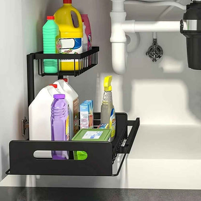vue rapprocher rangement sous evier coulissant noir